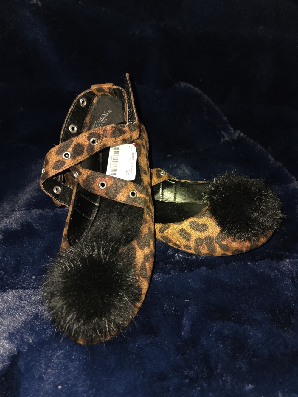 Leopard Print Pom Pom Ballet Flats - Brown